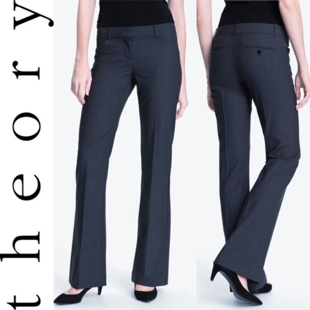 Theory • Max C Tailor Stretch Wool Pants gray/navy - size 0